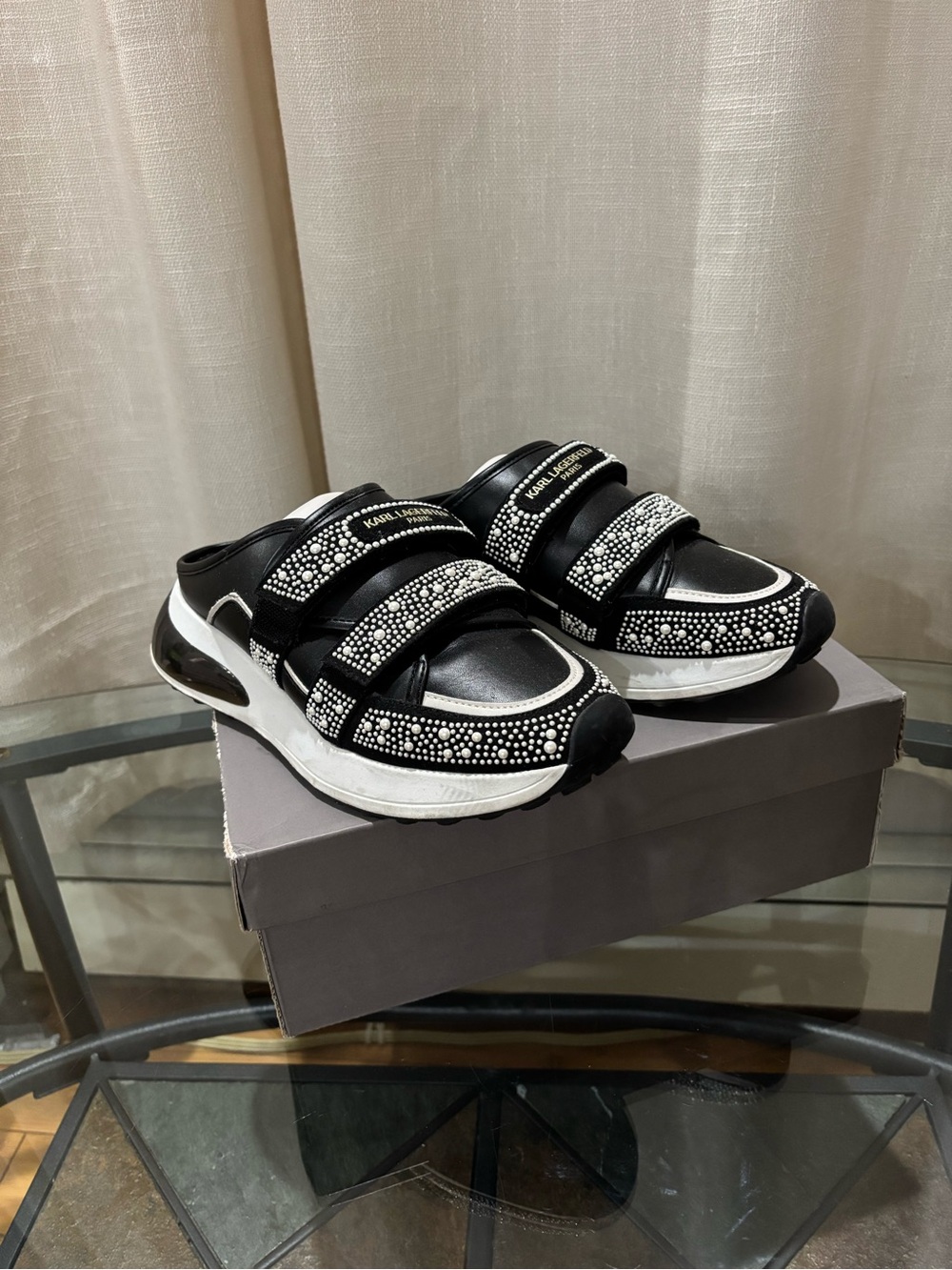 Karl Lagerfeld Black Crystal-Embellished Women's Sneakers